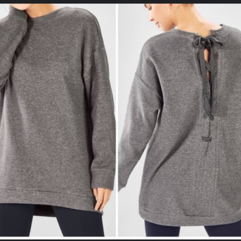 Fabletics Nina Laced Back Gray Pullover Swestshir… - image 1